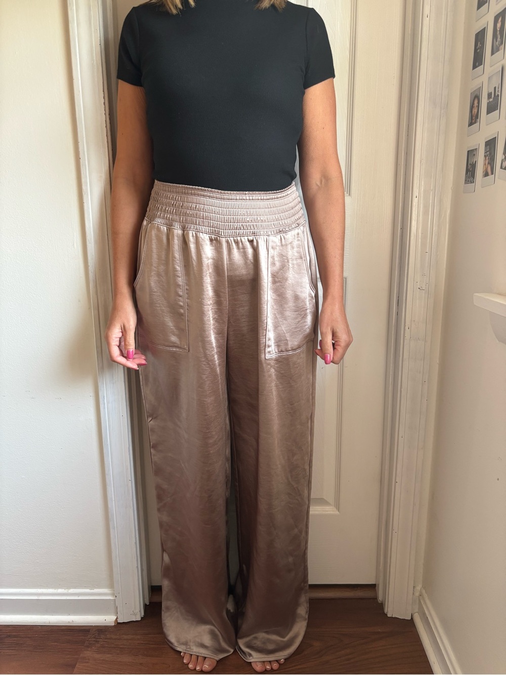 Vera Wang Satin Wide-Leg Pants in Taupe